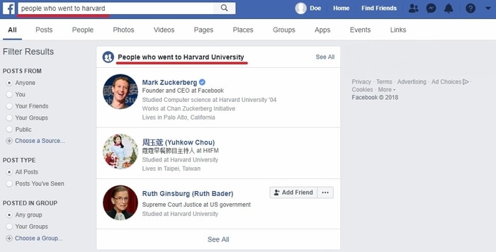 , how to search for people on facebook